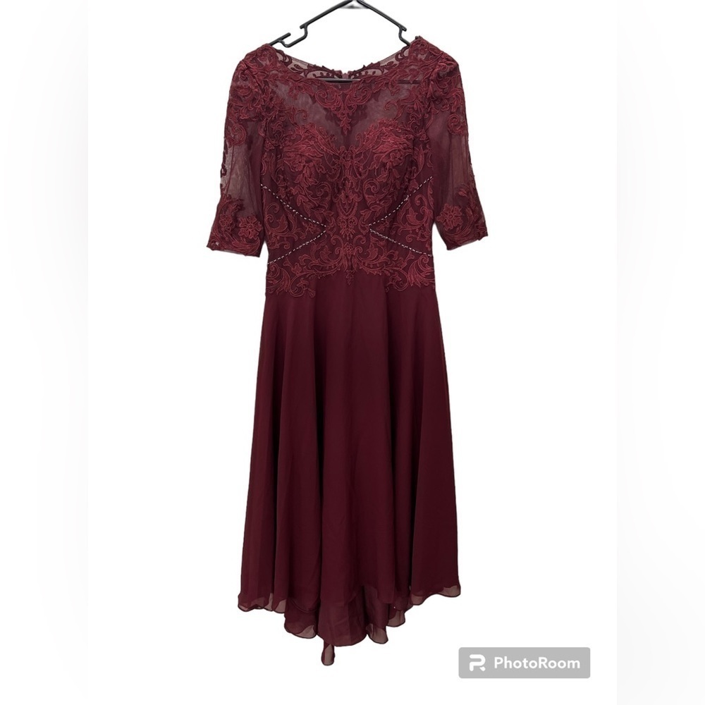 JJs House Burgundy Lace Midi Dress